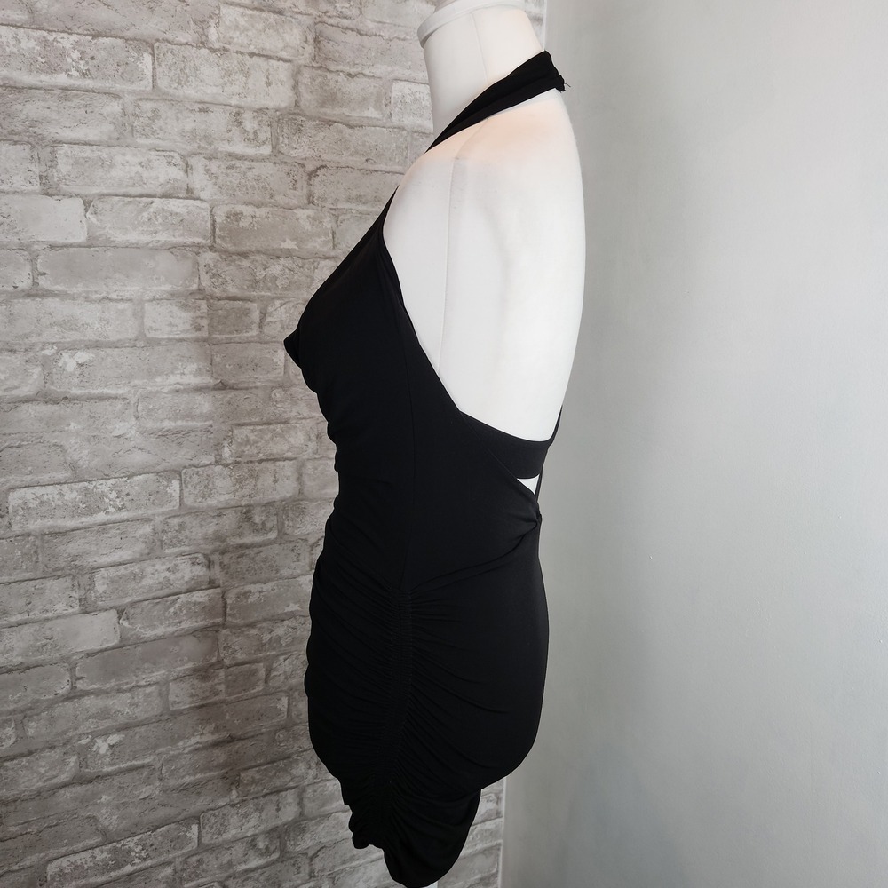 BCBG Max Azria Bodycon Dress Ruched Cowl Neck Y2K Moto Chic XS - Picture 4 of 5